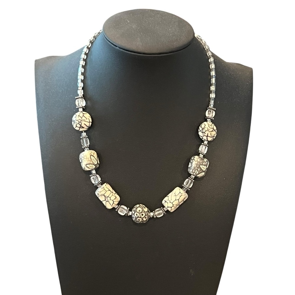 Vintage Bolgar Beaded Necklace Black White Grey Statement Artistic Office Formal